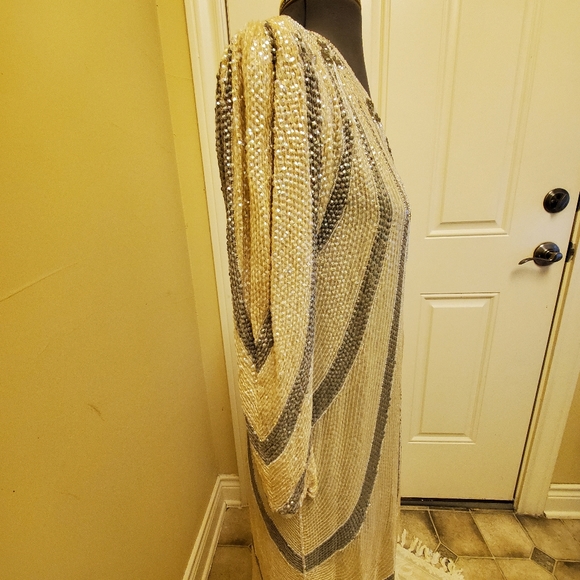 Beaded Sequined 100% Silk Evening Dress, Size S - Picture 5 of 10